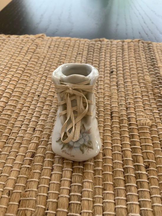 Other - Porcelain Baby Bootie Figurine with Floral Detail - White